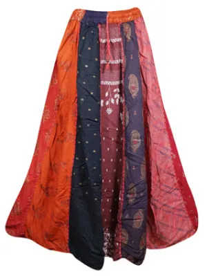 Womens Fall Patchwork Maxi Skirt, Rum Raisin, Retro Boho, Panelled, Boho Skirts S/M/L