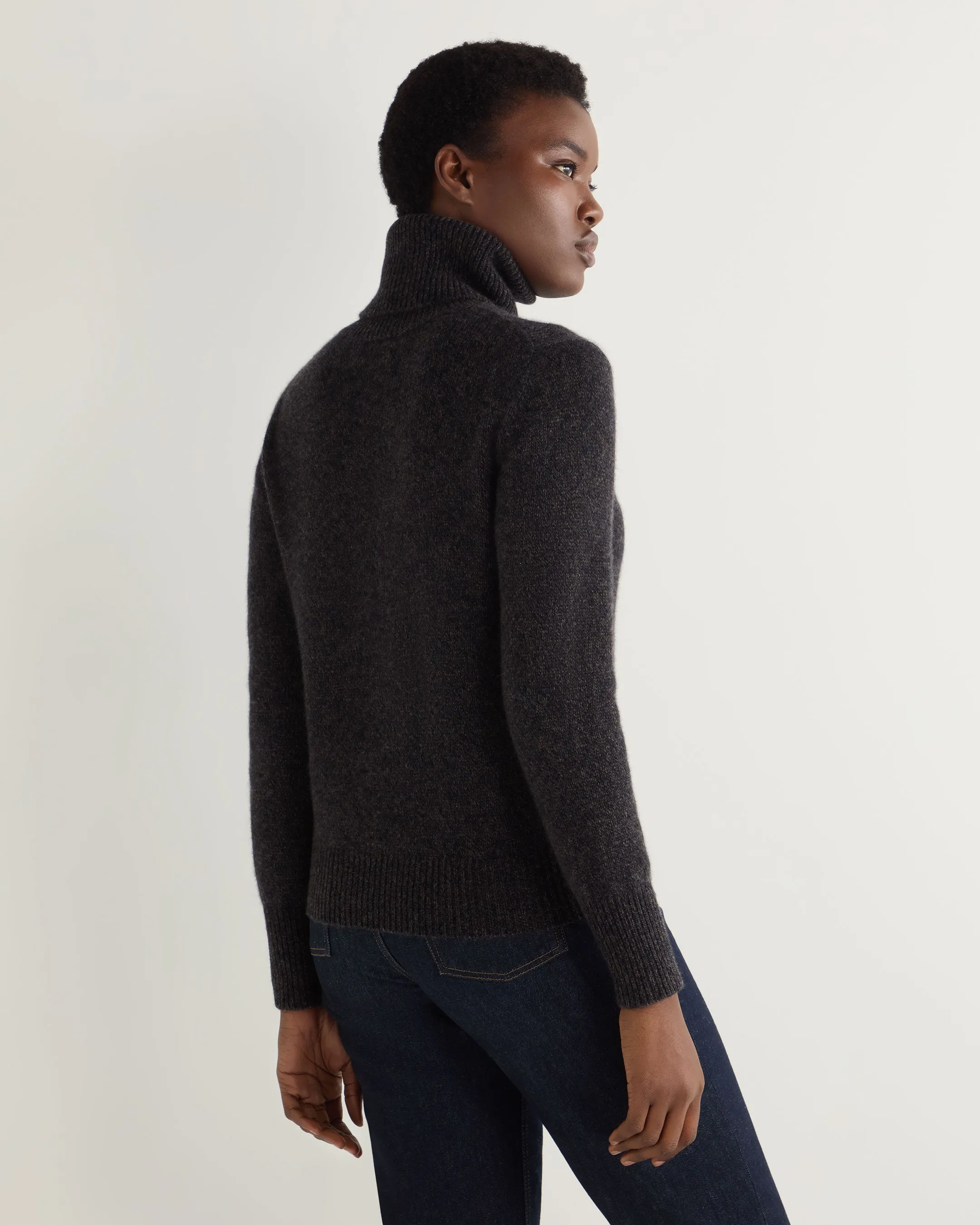 Women's Hazel Marl Chunky Turtle Neck Cashmere Sweater Granite Grey
