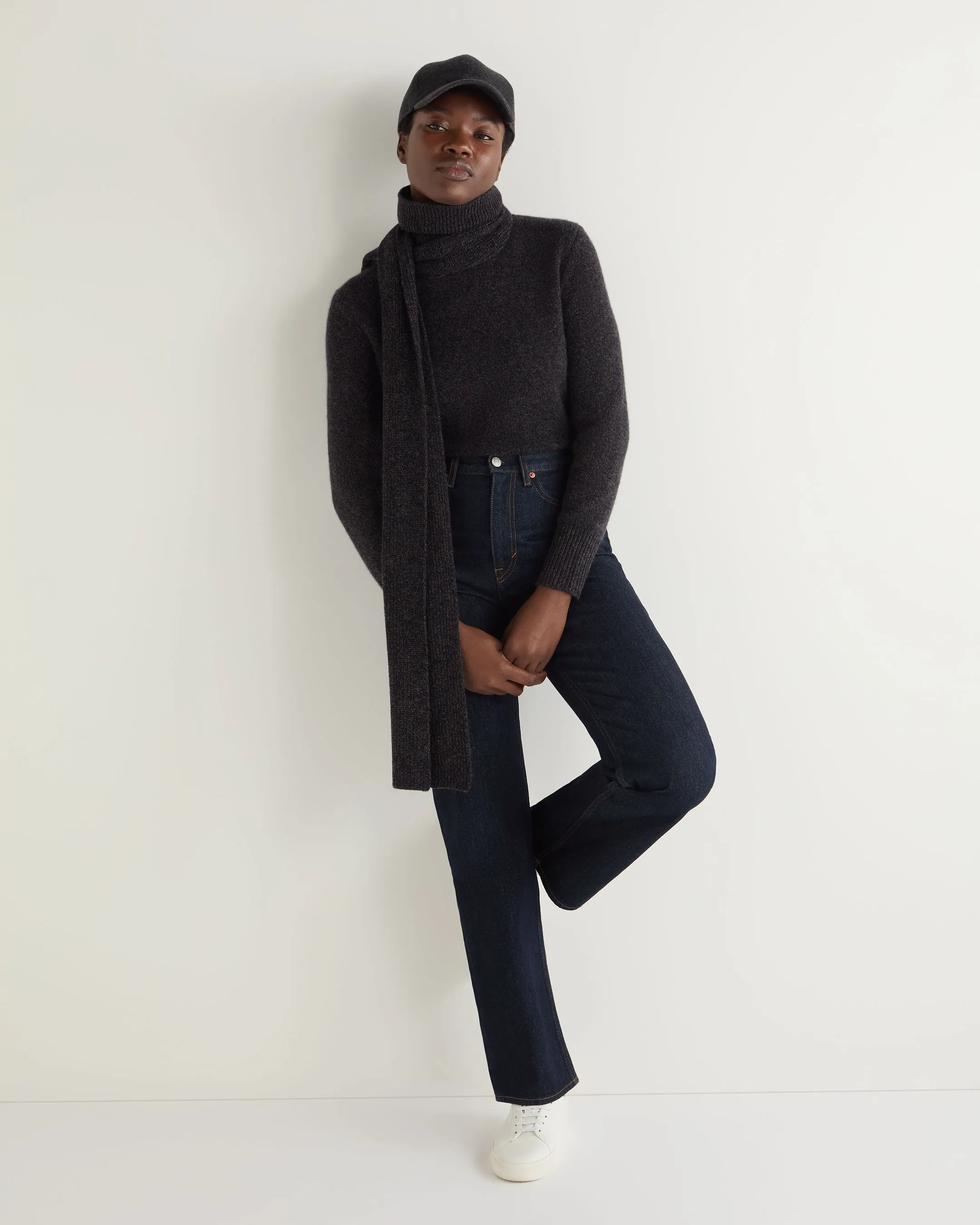 Women's Hazel Marl Chunky Turtle Neck Cashmere Sweater Granite Grey