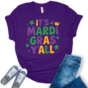 Women's It's Mardi Gras Y'All Shirt Letter Print Graphic Tees