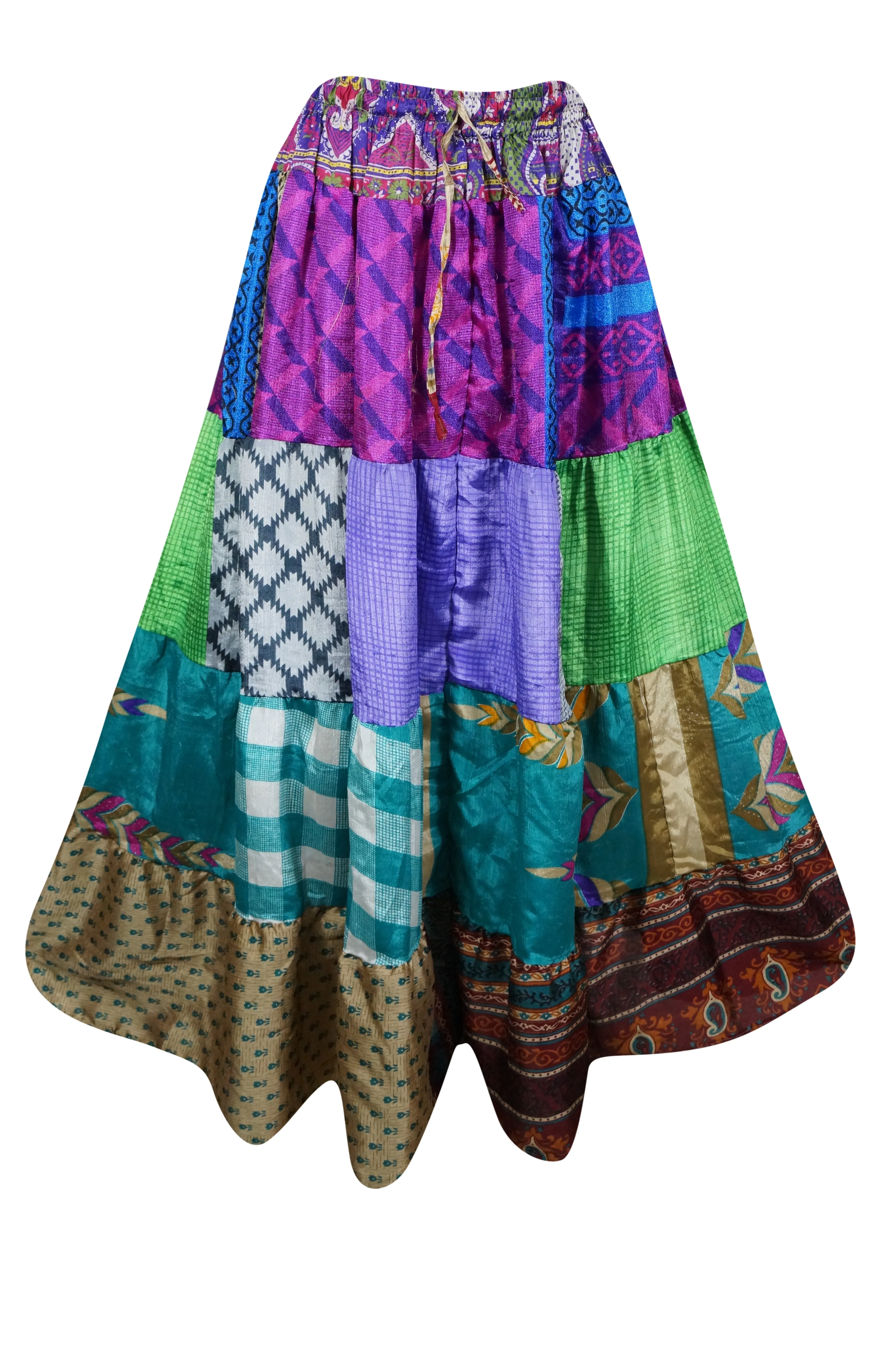 Womens Stylish Beach Maxi Skirt Purple Multi Patchwork Boho Skirts S/M/L