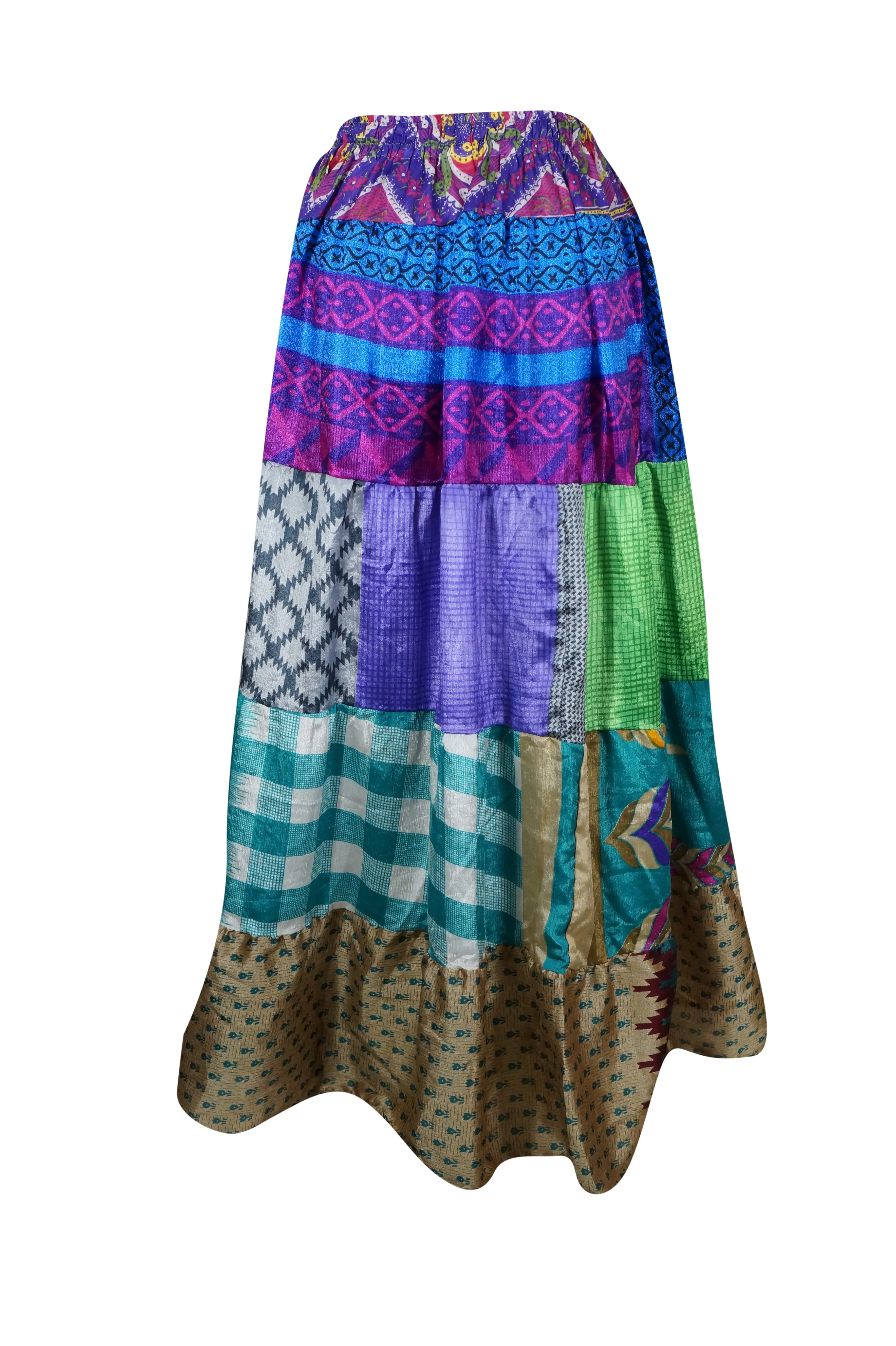 Womens Stylish Beach Maxi Skirt Purple Multi Patchwork Boho Skirts S/M/L