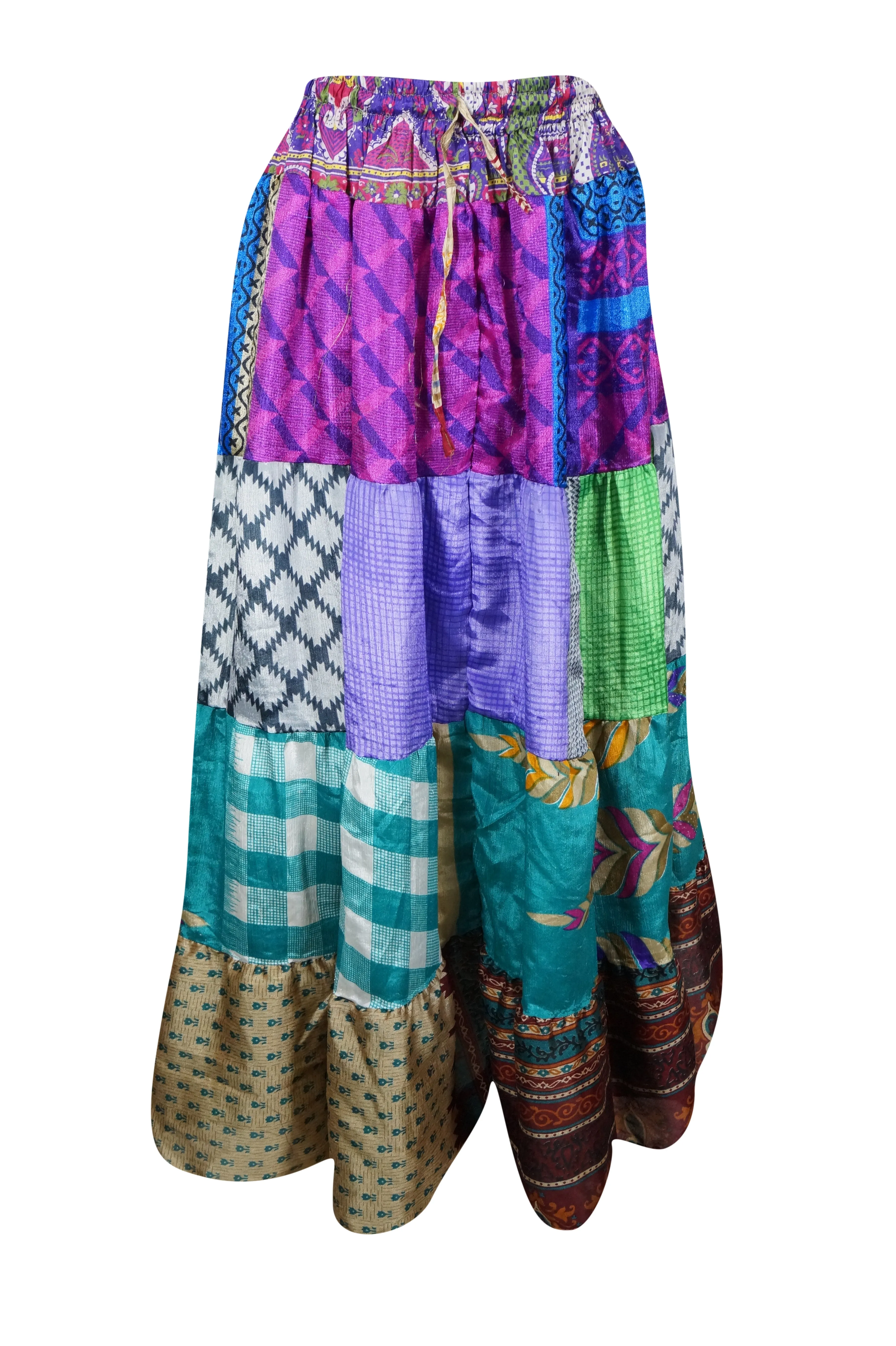 Womens Stylish Beach Maxi Skirt Purple Multi Patchwork Boho Skirts S/M/L