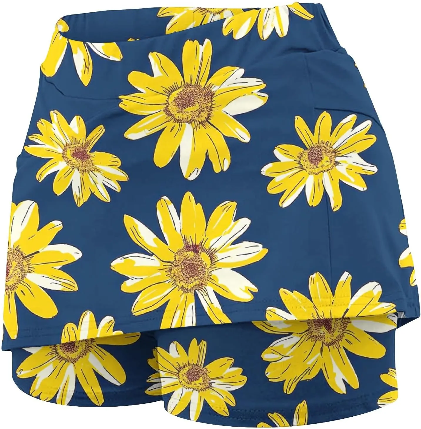 Womens Tennis Skorts Skirts with Built in Shorts Summer Sunflower Print Skirted Shorts Running Workout Skort