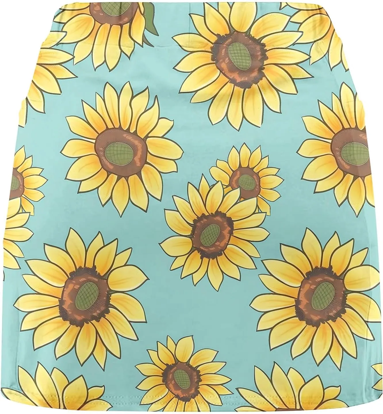 Womens Tennis Skorts Skirts with Built in Shorts Summer Sunflower Print Skirted Shorts Running Workout Skort