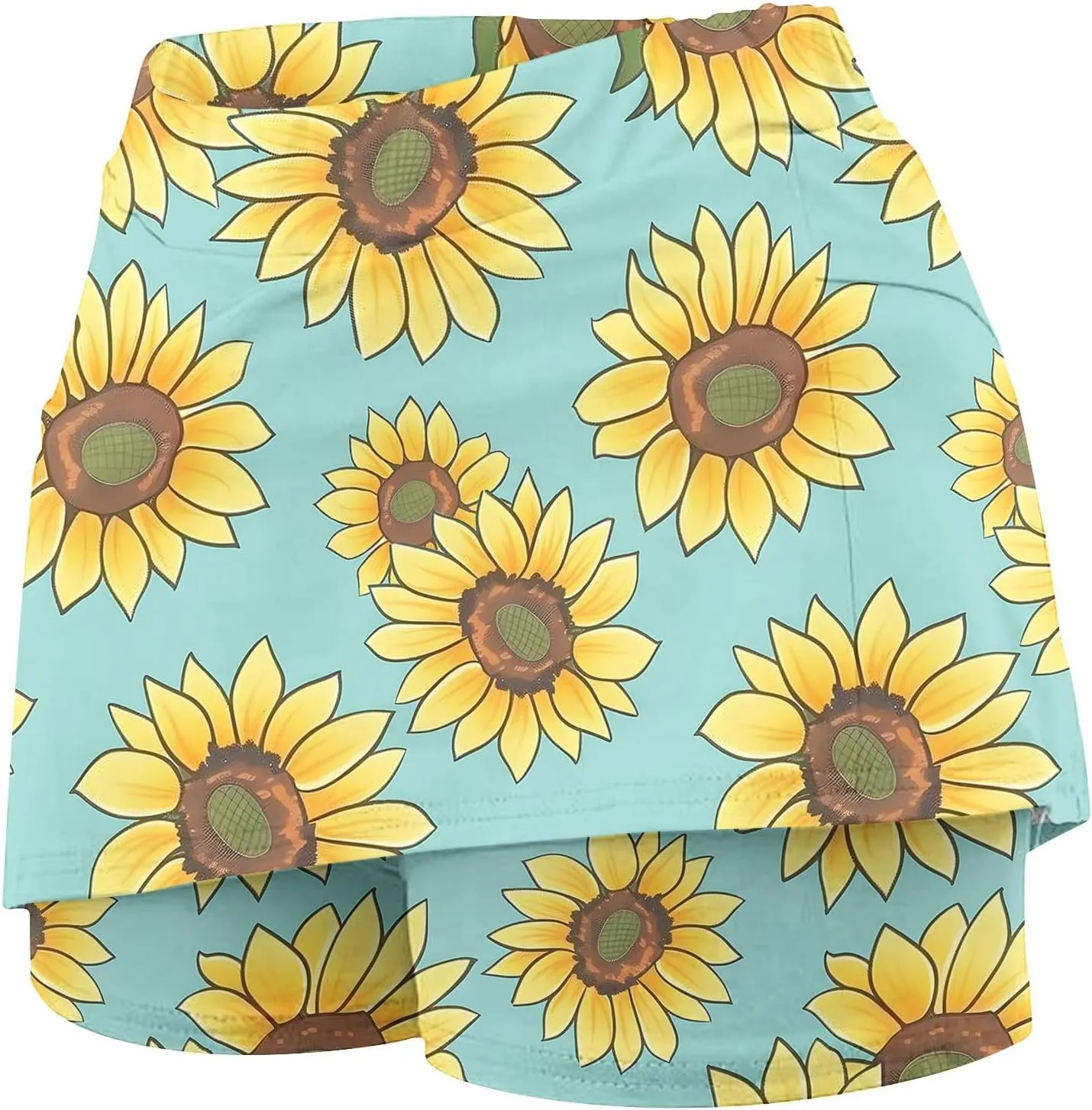 Womens Tennis Skorts Skirts with Built in Shorts Summer Sunflower Print Skirted Shorts Running Workout Skort
