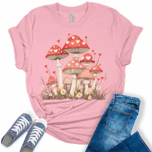 Women's Valentine's Day Cottagecore Mushroom Hearts Graphic Tees