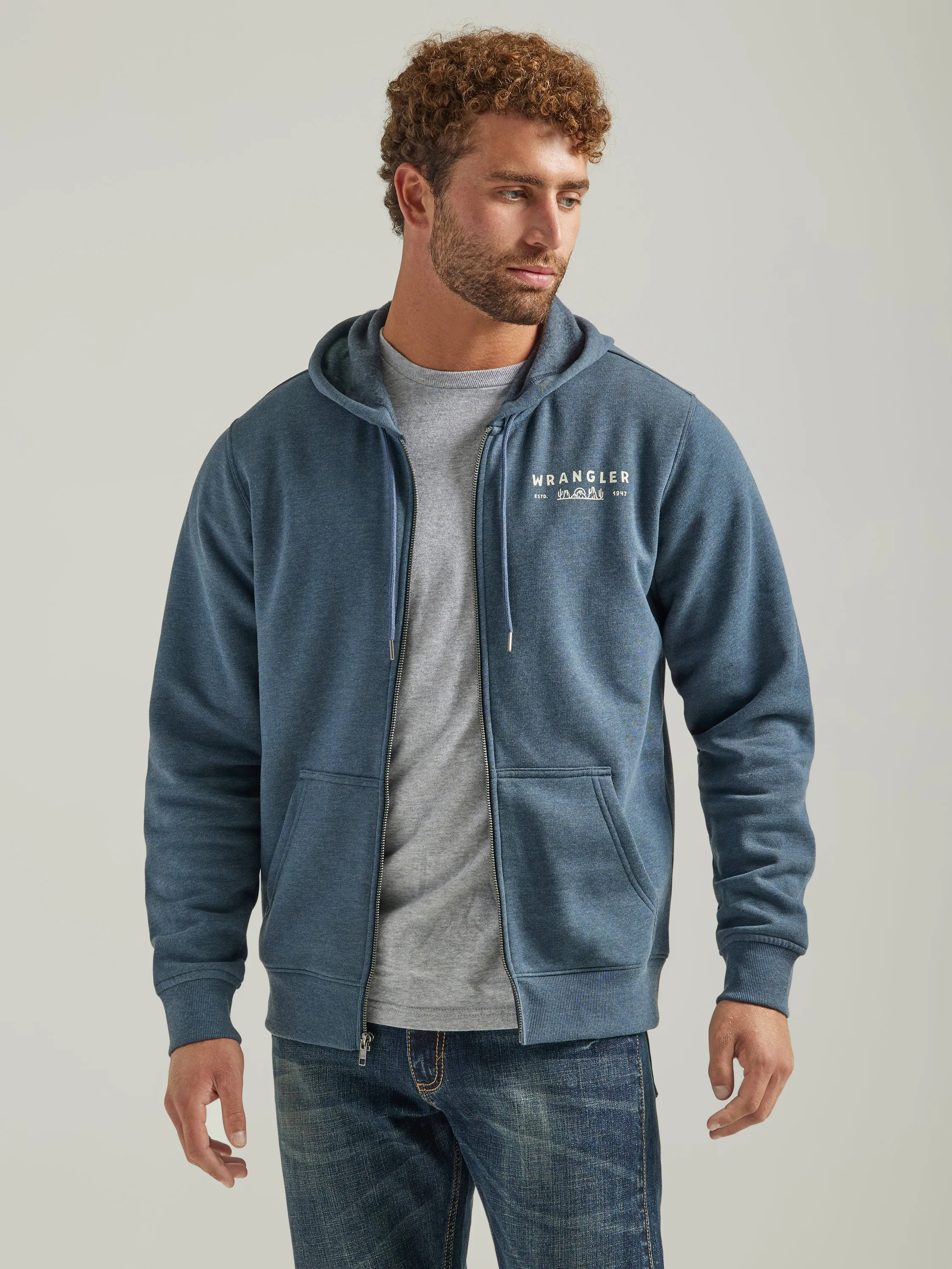 Wrangler Men's Midnight Navy Graphic Logo Full Zip Hoodie