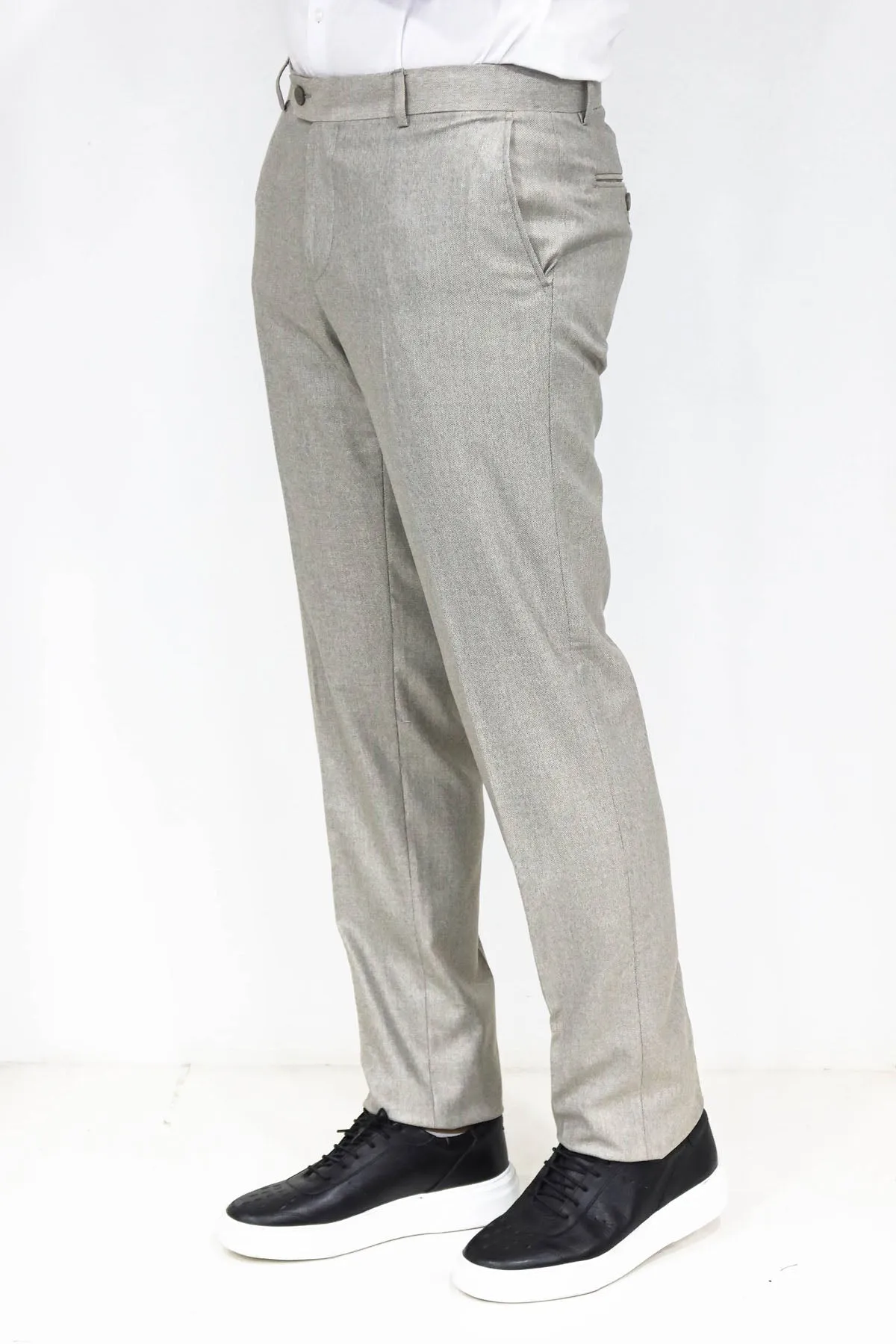 WSS Slim Fit Textured Cream Men Trousers  - Singen