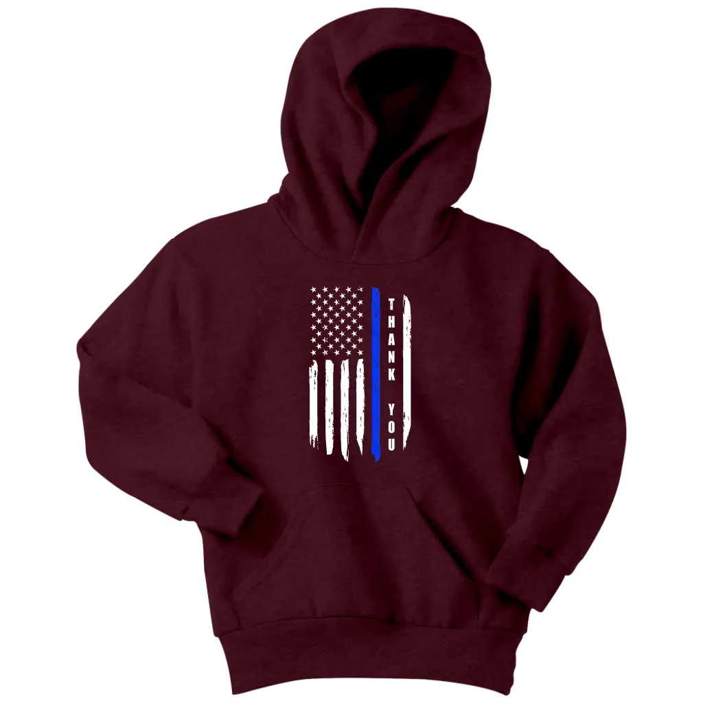 Youth "Thank You" Thin Blue Line Hoodie - Kids